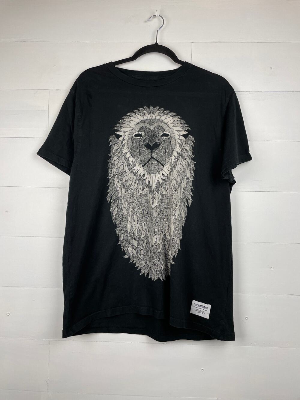 SUPREMEBEING Men's Black Lion Head Graphic Streetwear T-Shirt Size L ENG99LND